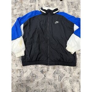 VTG Nike Champs Windbreaker Jacket XL Black Blue White Colorblock Zip Up Stained